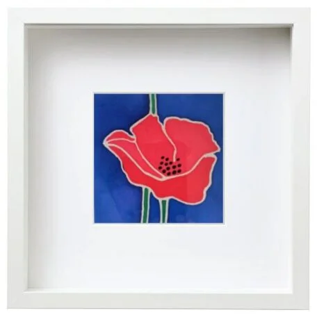 Framed-Hand-painting-on-Silk-Poppy