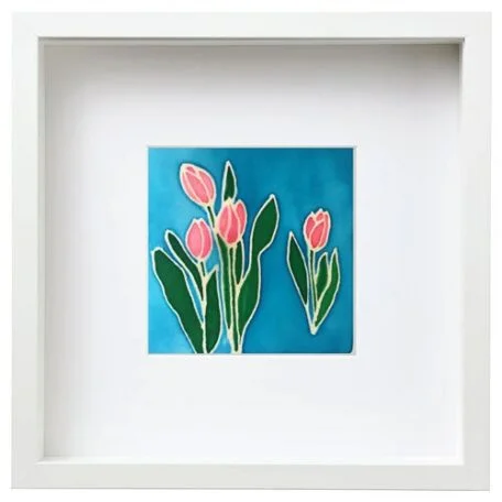Framed-Hand-painting-on-Silk-Tulips