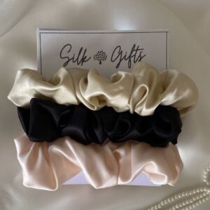 Silk-Hair-Scrunchies-pink-black-champagne