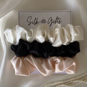 Silk-Hair-scrunchies-White-Black-Pin