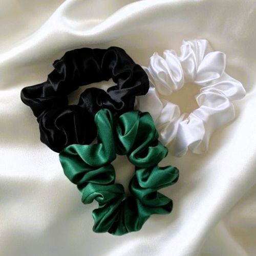 Silk Hair Scrunchie Ireland Set – Green-White-Black - Image 2